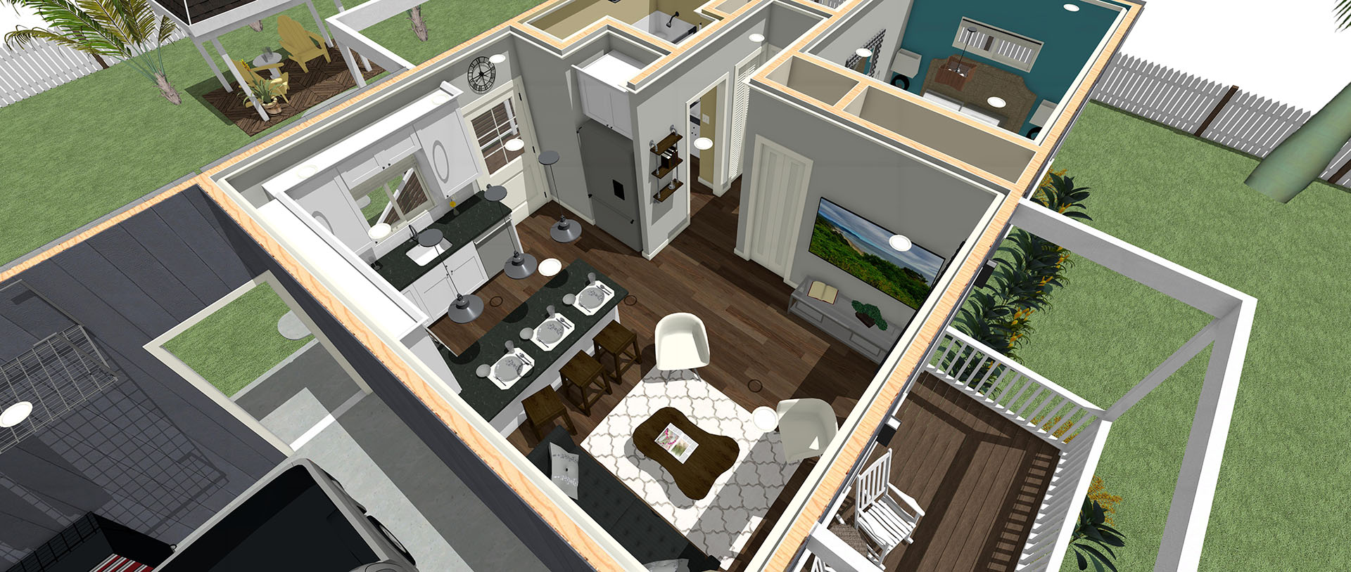 Top aerial view of a house with 4 rooms