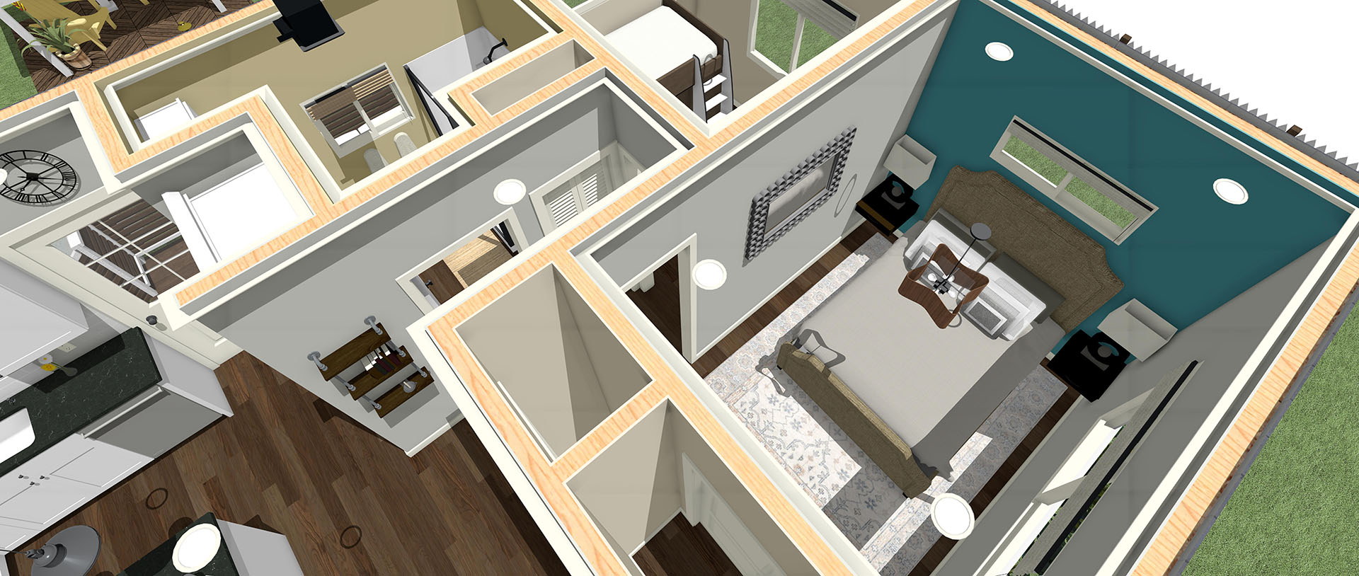 Top aerial view of a house with 4 rooms