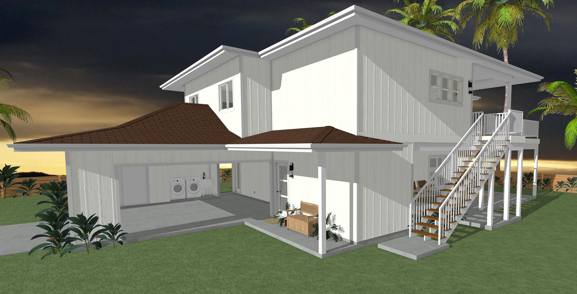 Hilo exterior showing carport and stairs