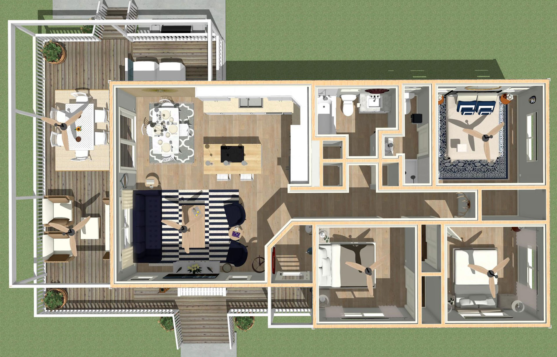 Aerial view of the all the rooms in the entire house