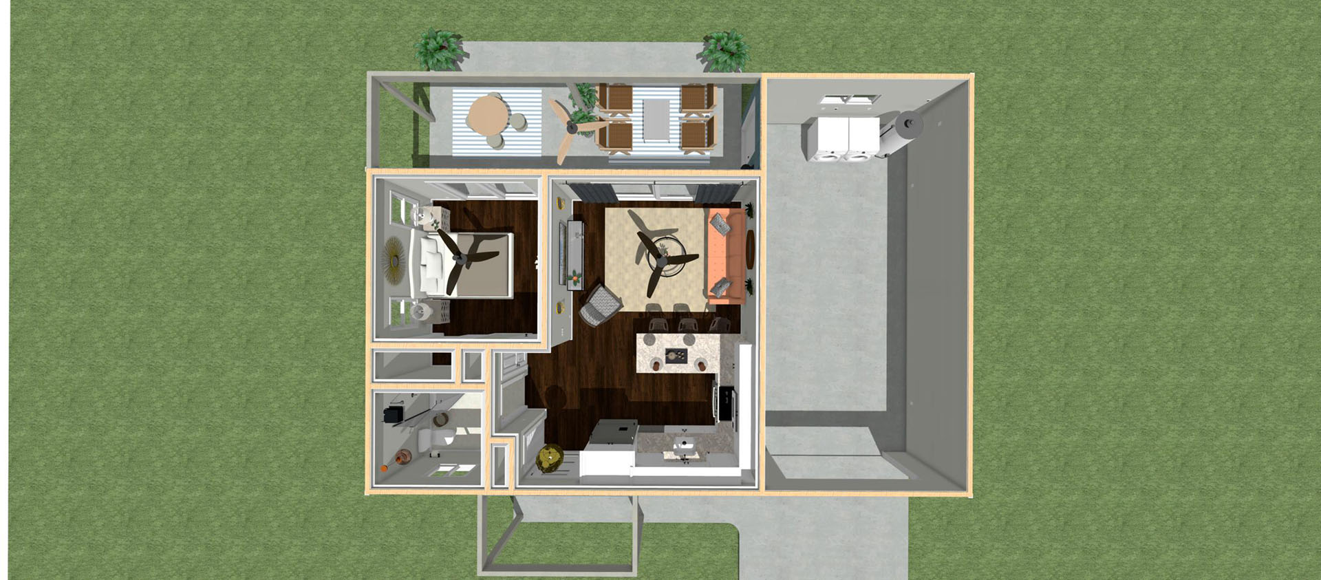 Aerial view of a three bedroom house