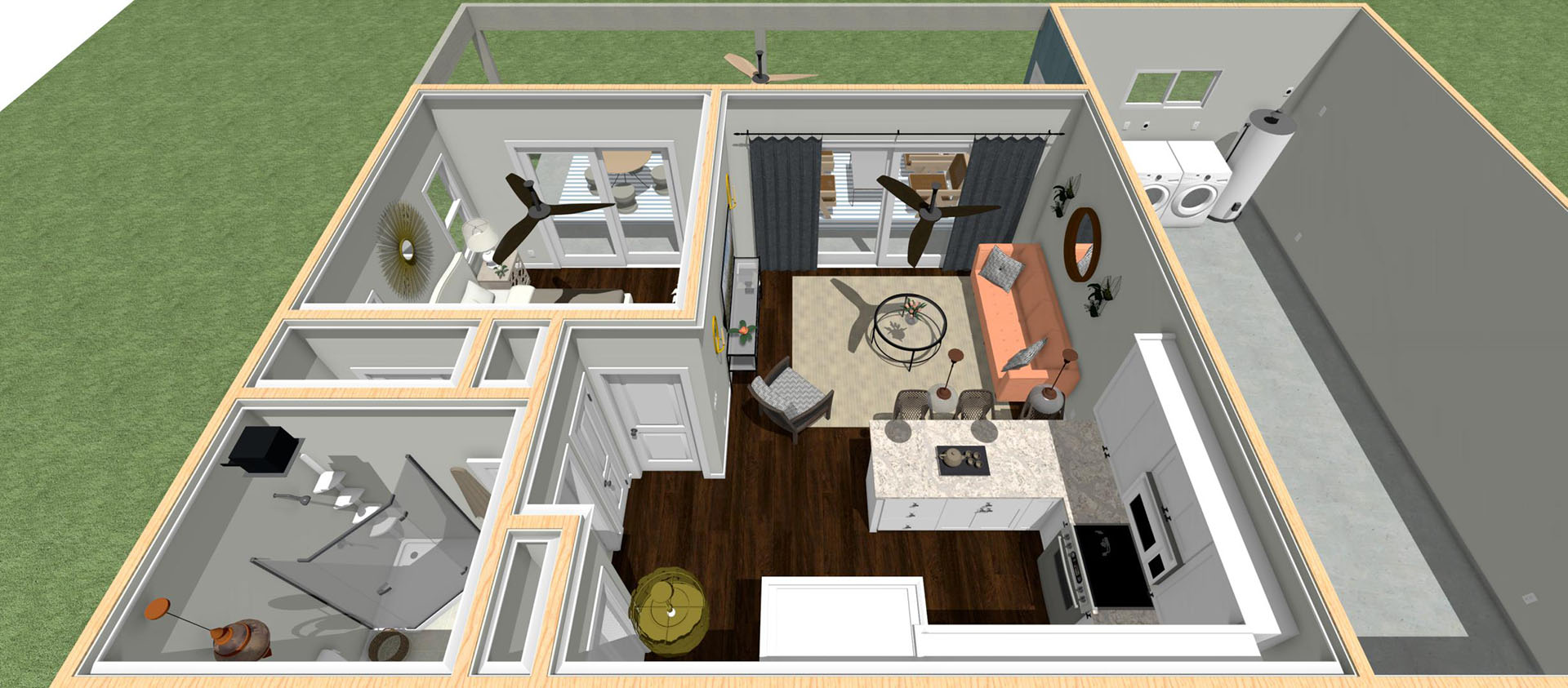 Aerial view of a three bedroom house