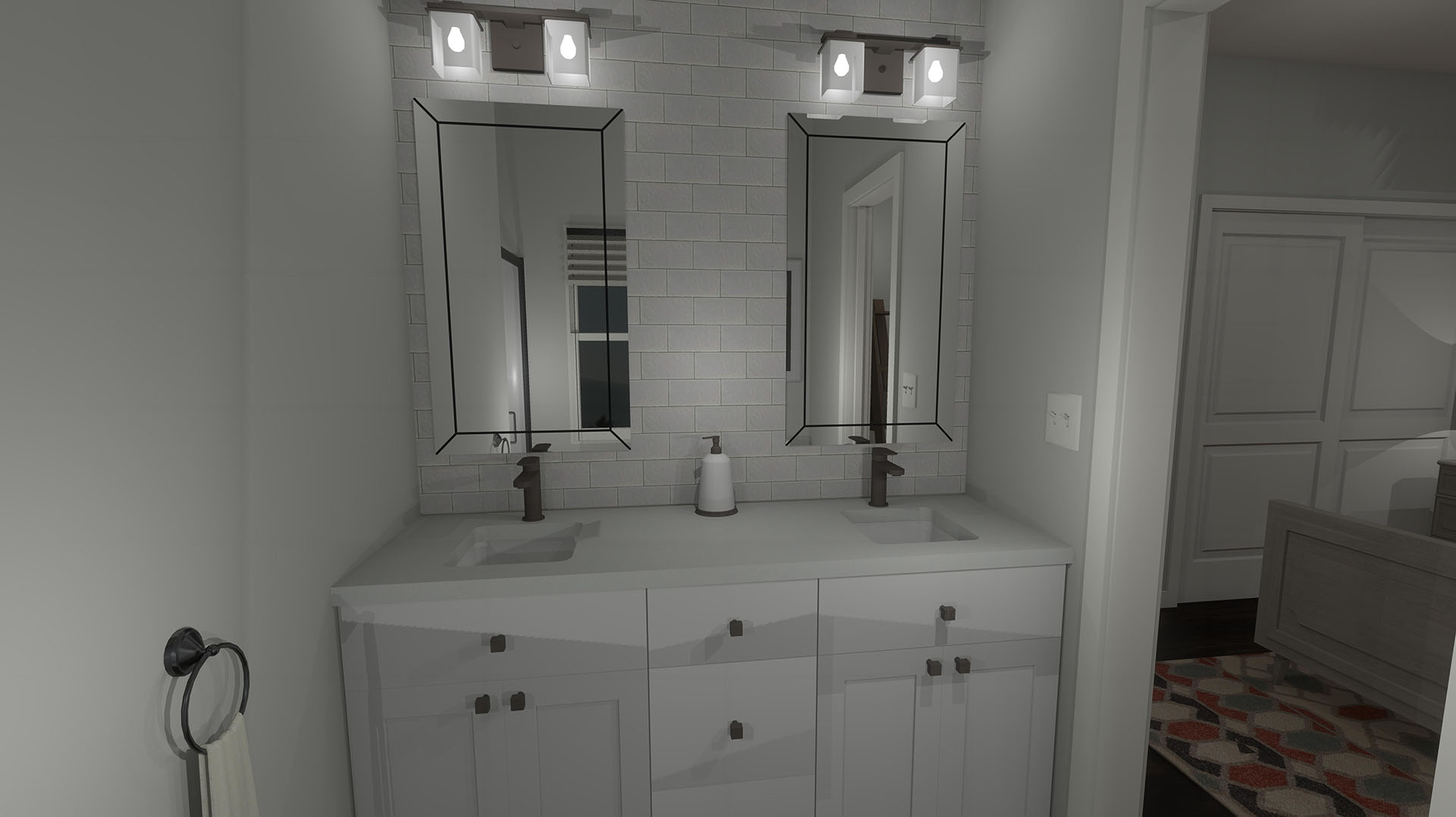 bathroom with two sinks and two mirrors