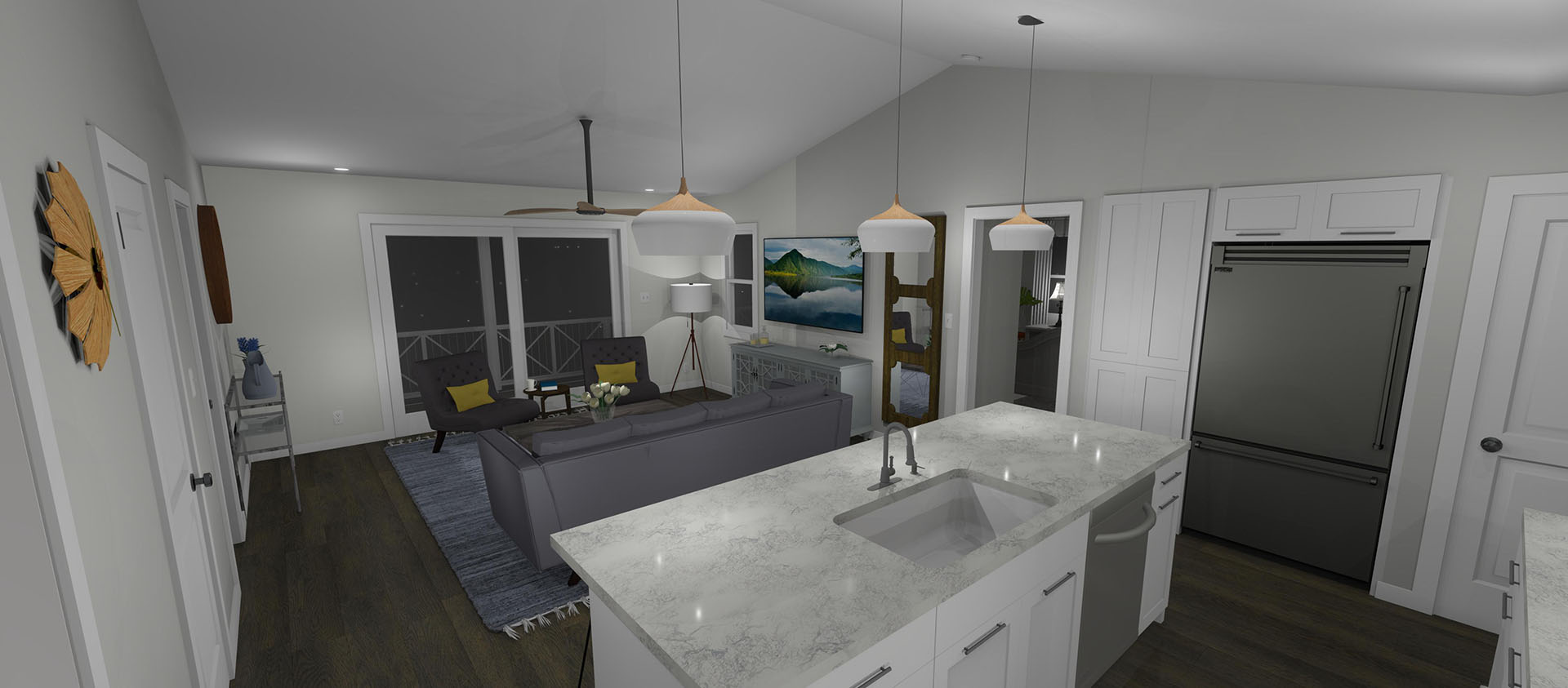 Ohana interior kitchen and living room