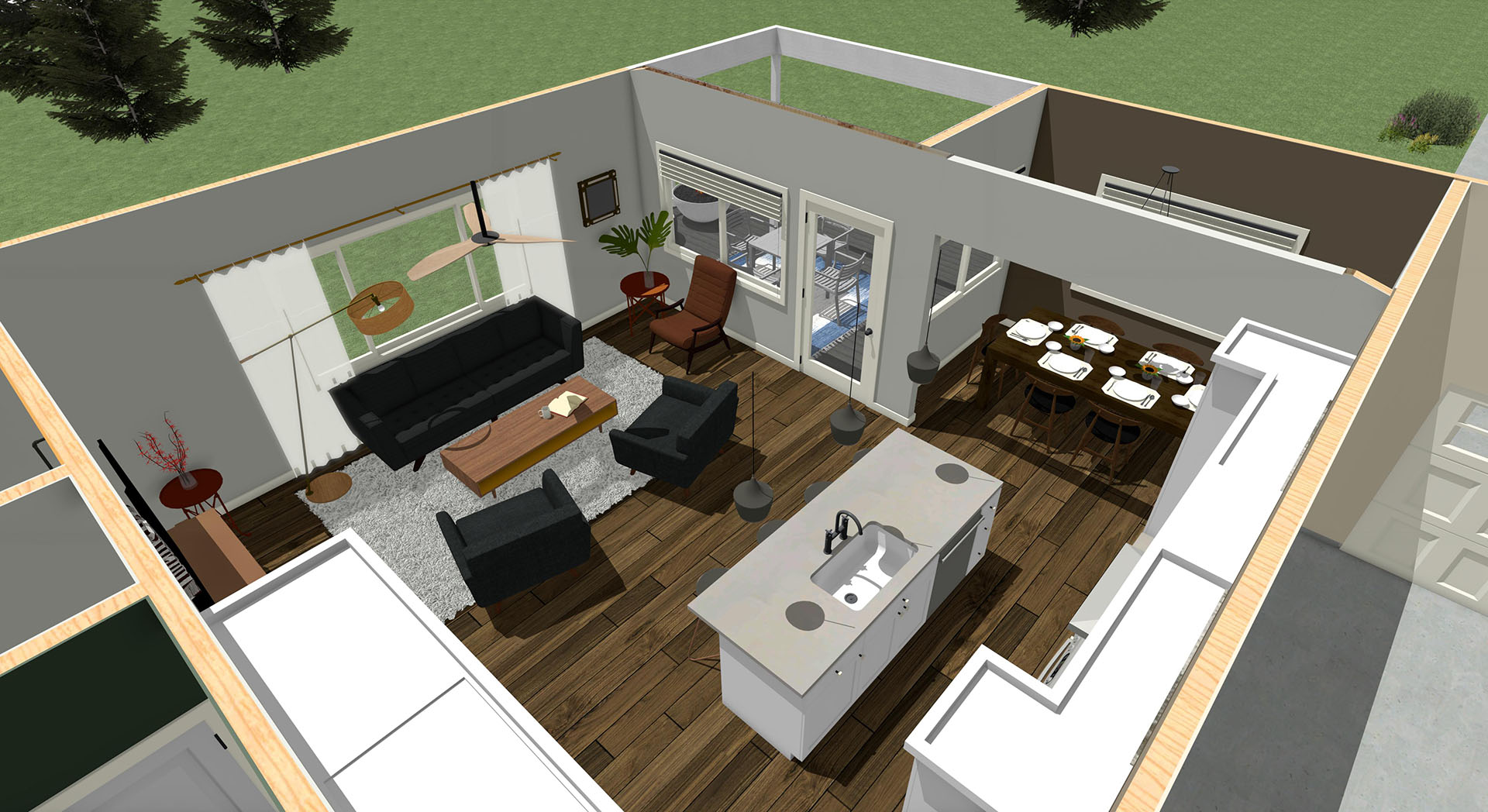 Pikake floor plan overview kitchen and living room
