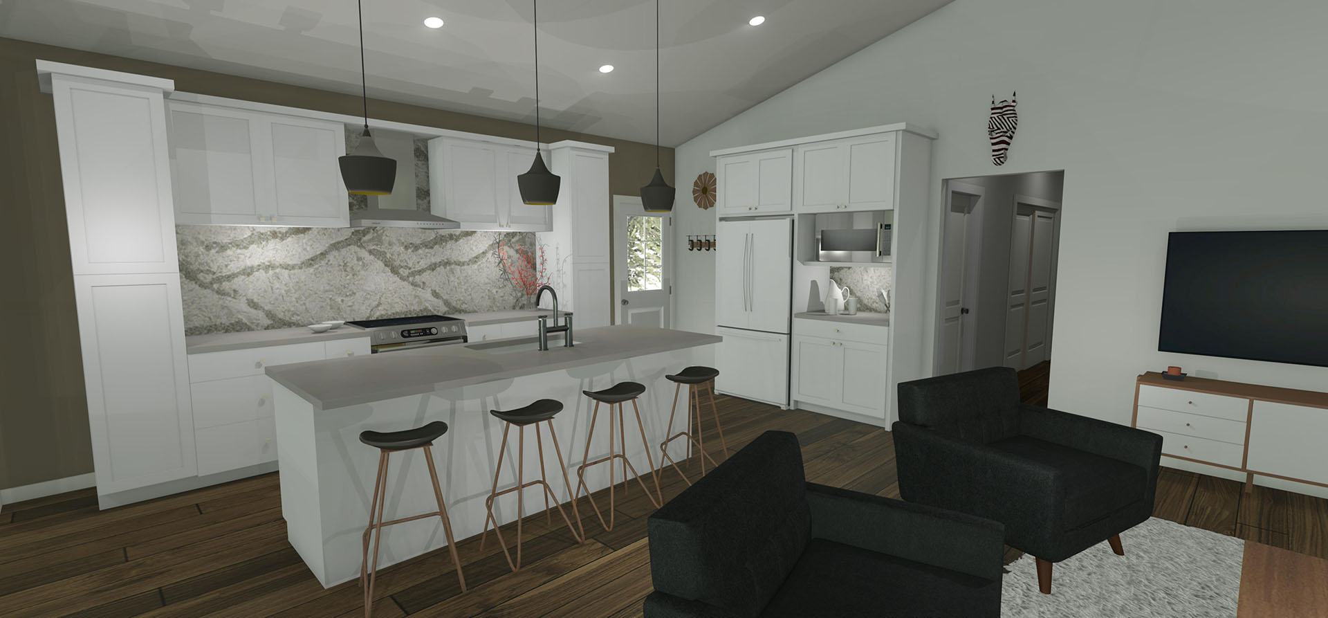 Pikake interior kitchen area and living room